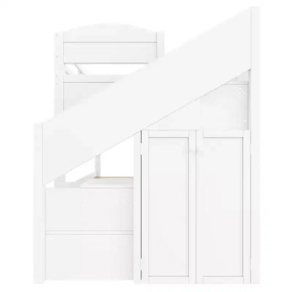 Lit superposé Whisen Twin XL avec lit gigogne, lit superposé avec rangement, lit superposé en bois massif, escalier de rangement, armoire, 3 tiroirs, pour enfants