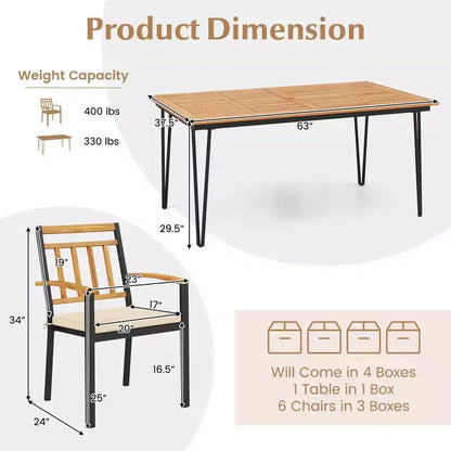Ensemble de salle à manger d'extérieur Costway 7 pièces avec table en bois d'acacia, fauteuils en rotin et coussins moelleux