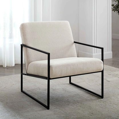 Poltrona moderna in tessuto beige chiaro con design salvaspazio per soggiorno
