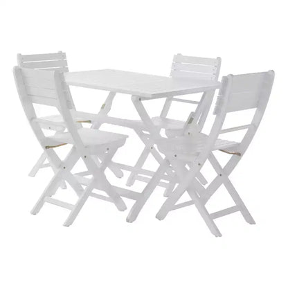 GDFStudio Rabion Outdoor Acacia Wood 5 Piece Folding Dining Set, White