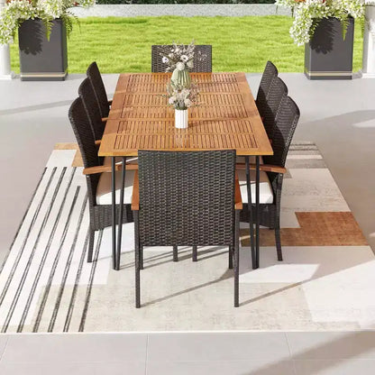 Costway Set da Pranzo per Esterni 9 Pezzi, Set di 8 Poltrone e Tavolo Quadrato in Legno di Acacia
