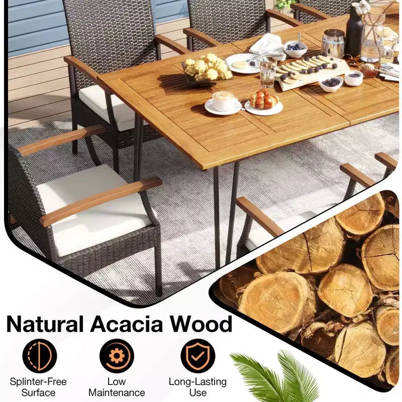 Costway Set da Pranzo per Esterni 9 Pezzi, Set di 8 Poltrone e Tavolo Quadrato in Legno di Acacia