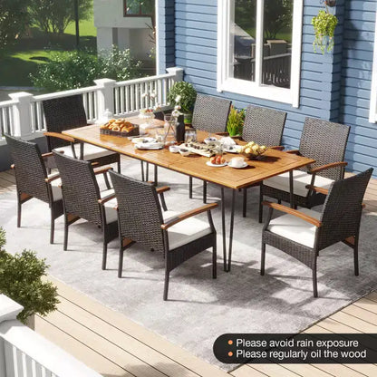 Costway Set da Pranzo per Esterni 9 Pezzi, Set di 8 Poltrone e Tavolo Quadrato in Legno di Acacia