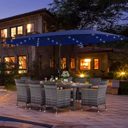 Costway Ensemble de salle à manger d'extérieur 11 pièces avec parasol double face 4,5 m 8 fauteuils Bleu/Beige/Orange/Bordeaux