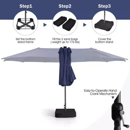 Costway Ensemble de salle à manger d'extérieur 11 pièces avec parasol double face 4,5 m 8 fauteuils Bleu/Beige/Orange/Bordeaux