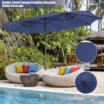 Costway Ensemble de salle à manger d'extérieur 11 pièces avec parasol double face 4,5 m 8 fauteuils Bleu/Beige/Orange/Bordeaux