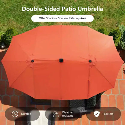 Costway Ensemble de salle à manger d'extérieur 11 pièces avec parasol double face 4,5 m 8 fauteuils Bleu/Beige/Orange/Bordeaux