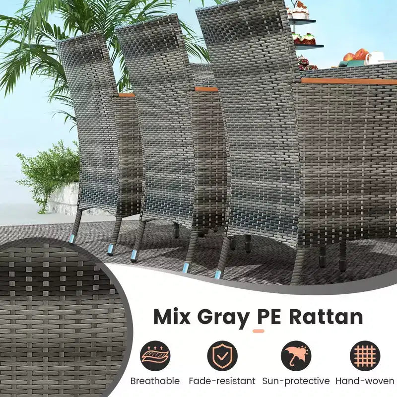 Costway Ensemble de salle à manger d'extérieur 11 pièces avec parasol double face 4,5 m 8 fauteuils Bleu/Beige/Orange/Bordeaux
