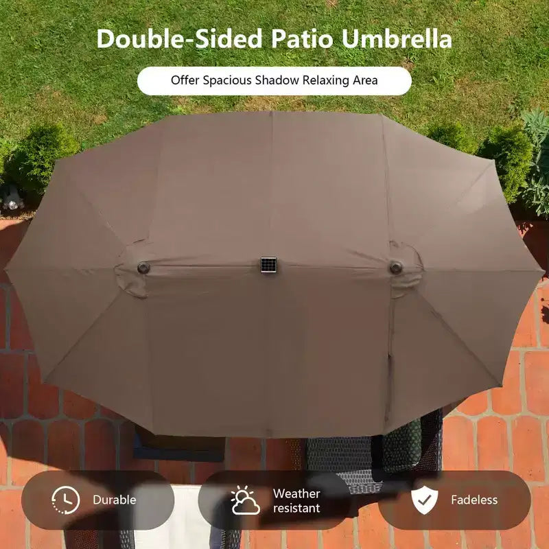 Costway Ensemble de salle à manger d'extérieur 11 pièces avec parasol double face 4,5 m 8 fauteuils Bleu/Beige/Orange/Bordeaux