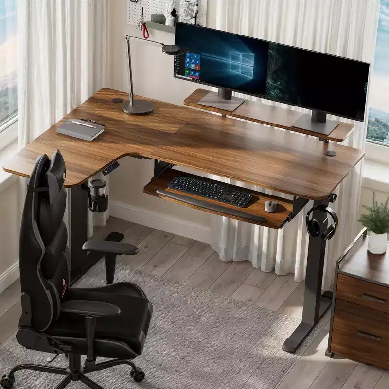 Scrivania angolare EUREKA ERGONOMIC 60x23 regolabile in altezza con set di accessori