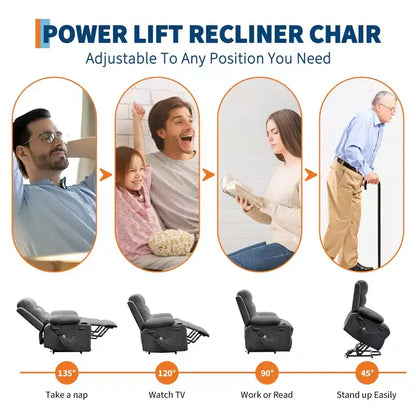 Fauteuil inclinable électrique releveur, fauteuils inclinables électriques pour personnes âgées avec fonction chauffante et massante, aide à la levée, porte-gobelets, poche latérale, pour salon