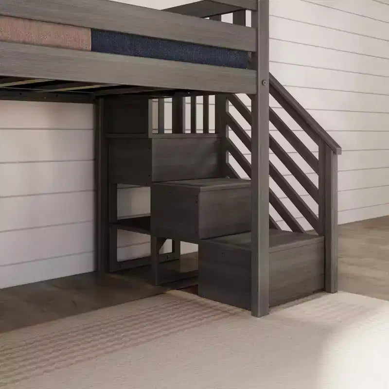 Lit mezzanine bas pour enfant, format jumeau, avec toboggan et escalier, plateforme de lit enfant en bois massif