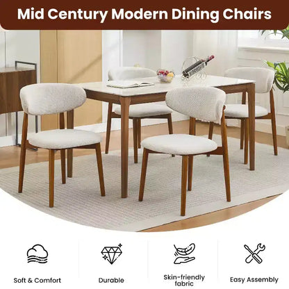 Set di 4 sedie da pranzo, sedie da pranzo imbottite moderne di metà secolo, sedie da cucina in stile rustico con seduta in tessuto imbottito e gambe in legno, beige
