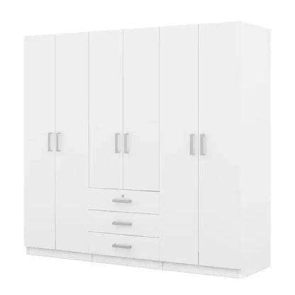 Armoire 6 portes en bois avec tiroirs pour chambre à coucher