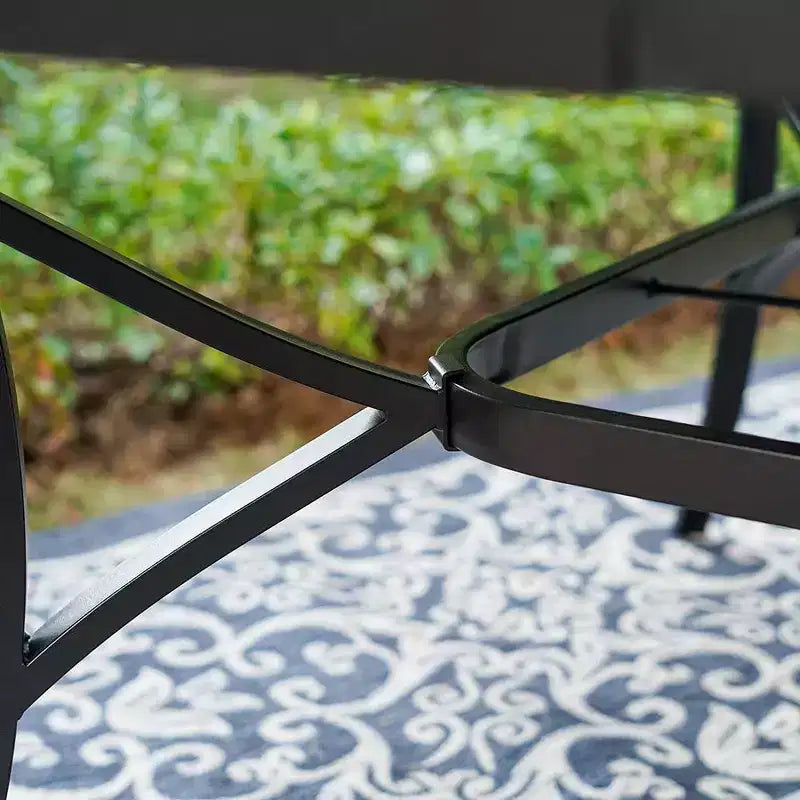 Captiva Designs Ensemble de 9 pièces Table de salle à manger carrée en métal à lattes et chaises pivotantes en osier avec coussins épais