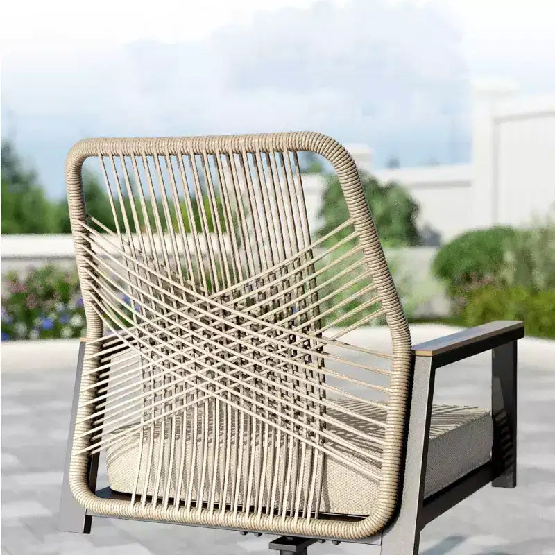Captiva Designs Ensemble de 9 pièces Table de salle à manger carrée en métal à lattes et chaises pivotantes en osier avec coussins épais
