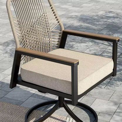 Captiva Designs Ensemble de 9 pièces Table de salle à manger carrée en métal à lattes et chaises pivotantes en osier avec coussins épais