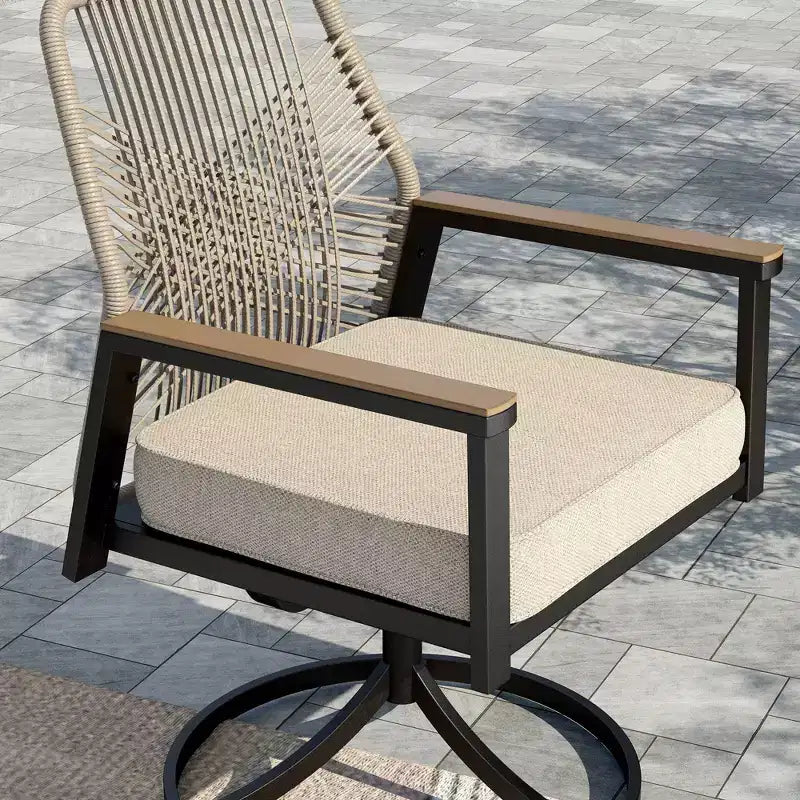Captiva Designs Set da pranzo da 9 pezzi per esterni con tavolo rettangolare in acciaio e sedie fisse in vimini con cuscino spesso