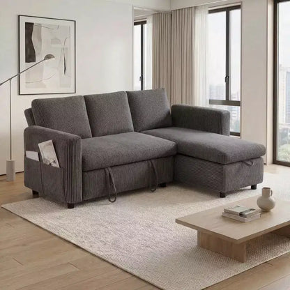 Dyonery Divano Letto Angolare 81, Divano Estraibile a L con Chaise Longue Reversibile con Contenitore, USB, Schienale Reclinabile
