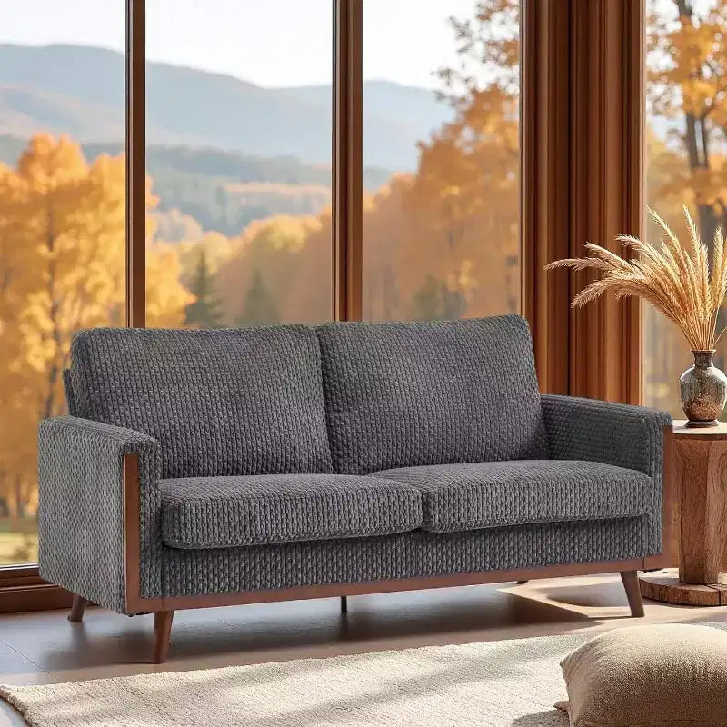 VINGLI Canapé 2 places confortable de 172 cm de large, style Mid-Century, avec support à ressorts et cadre en bois massif, petit canapé en velours côtelé