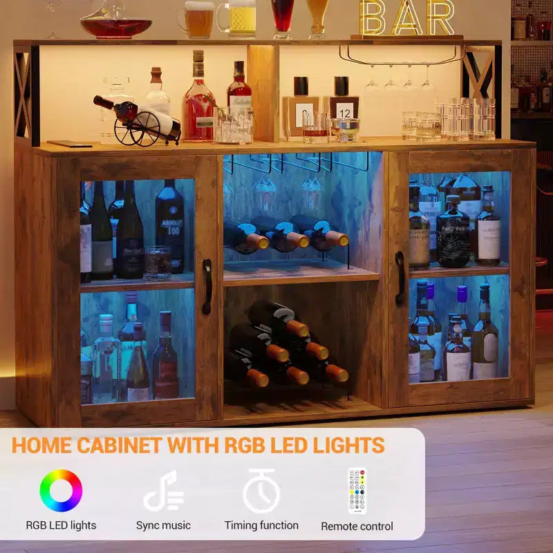 Mobile Bar per la Casa, Mobile Bar con Prese di Corrente, Porta Bicchieri, Mobile Vino con Vani Portaoggetti, Mobile Vino con Ripiani per Cucina e Casa
