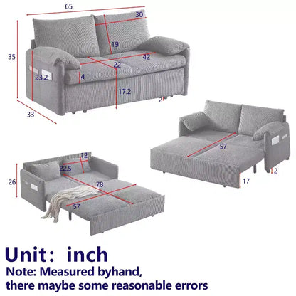 Divano Letto Convertibile in Velluto a Coste 3-in-1 con Letto Estraibile 64.5