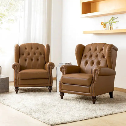 Fauteuil Alex Classic Wingback en cuir avec clous décoratifs (lot de 2) par HULALA HOME