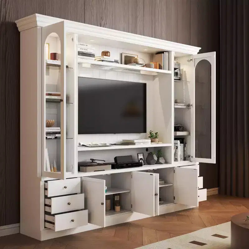 Famapy Mobile TV Bianco - Ampio Porta TV con Ante e Faretti LED per Soggiorno
