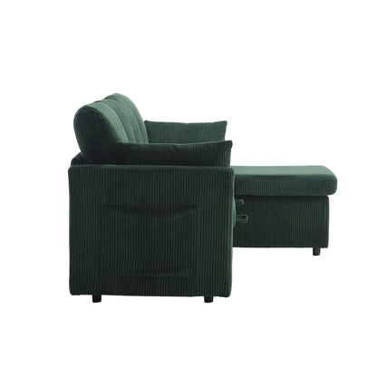 Divano Sezionale a L con Chaise Reversibile, Rivestimento in Velluto a Coste/Ciniglia, con Bracciolo Portaoggetti e Tasca Laterale