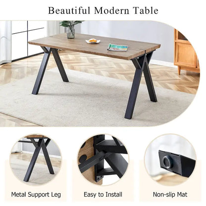 Moderno set da pranzo con tavolo rettangolare nero con base a forma di A e sedie con schienale rotondo
