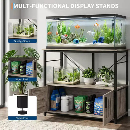 Supporto per acquario resistente per vasche da 150-190 litri, mobile in metallo e legno, capacità 300 kg, porta accessori per pesci, organizer elegante per la casa
