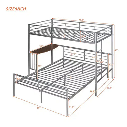 Lit superposé en métal une place sur deux places avec bureau, lit mezzanine une place avec lit inférieur double séparé pour enfants