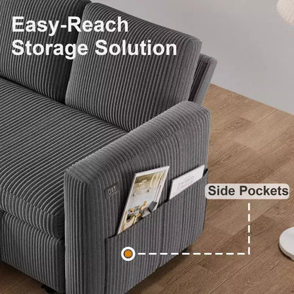Dyonery Divano Letto Angolare 81, Divano Estraibile a L con Chaise Longue Reversibile con Contenitore, USB, Schienale Reclinabile