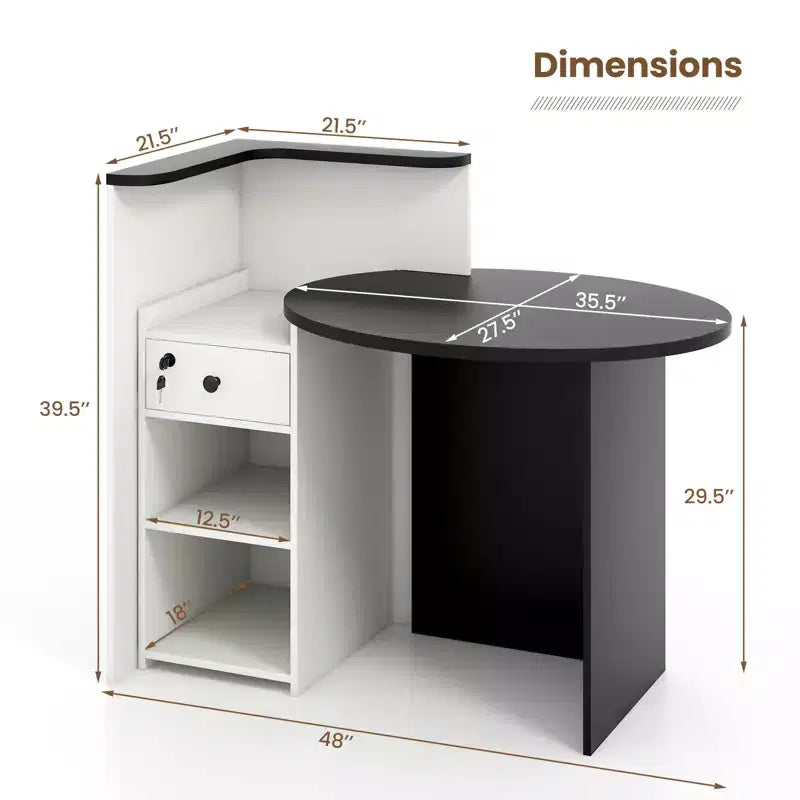 Costway Bancone per Reception, Scrivania da Ufficio con Ripiano Aperto e Cassetto con Serratura, Bianco/Marrone/Nero