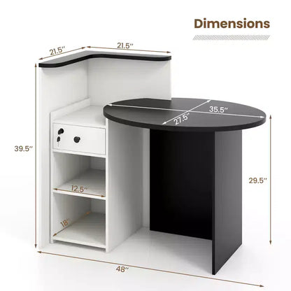 Costway Bancone per Reception, Scrivania da Ufficio con Ripiano Aperto e Cassetto con Serratura, Bianco/Marrone/Nero