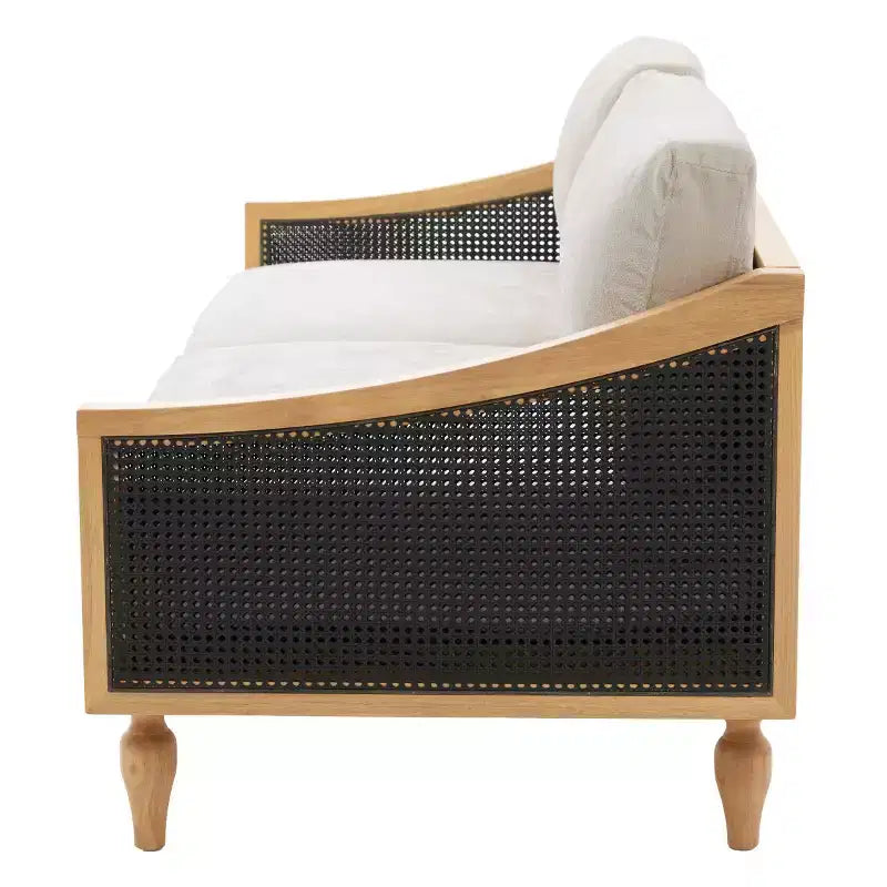 Divanetto Divano Moderno di Metà Secolo con Morbida Imbottitura, Braccioli in Rattan e Gambe in Legno, Divano a 2 Posti per Soggiorno, Camera da Letto o Appartamento-Panipeachy
