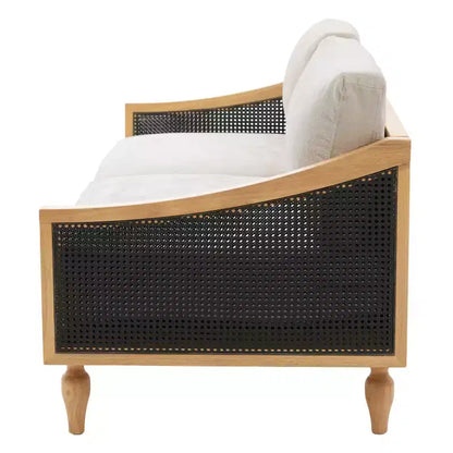 Divanetto Divano Moderno di Metà Secolo con Morbida Imbottitura, Braccioli in Rattan e Gambe in Legno, Divano a 2 Posti per Soggiorno, Camera da Letto o Appartamento-Panipeachy