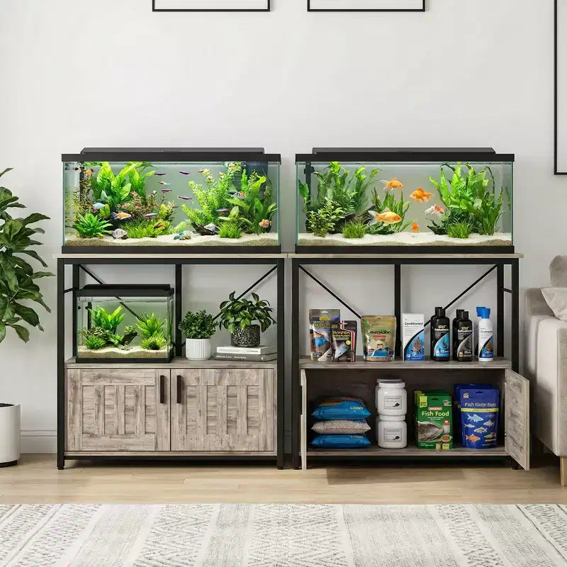 Supporto per acquario resistente per vasche da 150-190 litri, mobile in metallo e legno, capacità 300 kg, porta accessori per pesci, organizer elegante per la casa