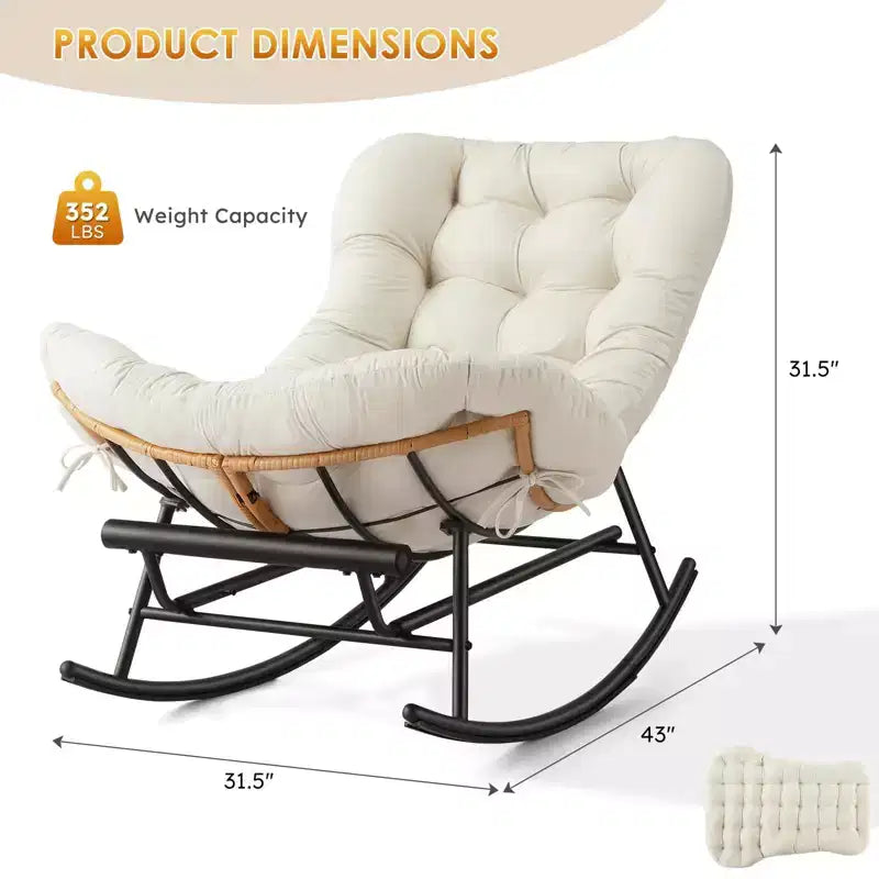 Poltrona a dondolo Papasan oversize beige, 1 posto, con poggiapiedi