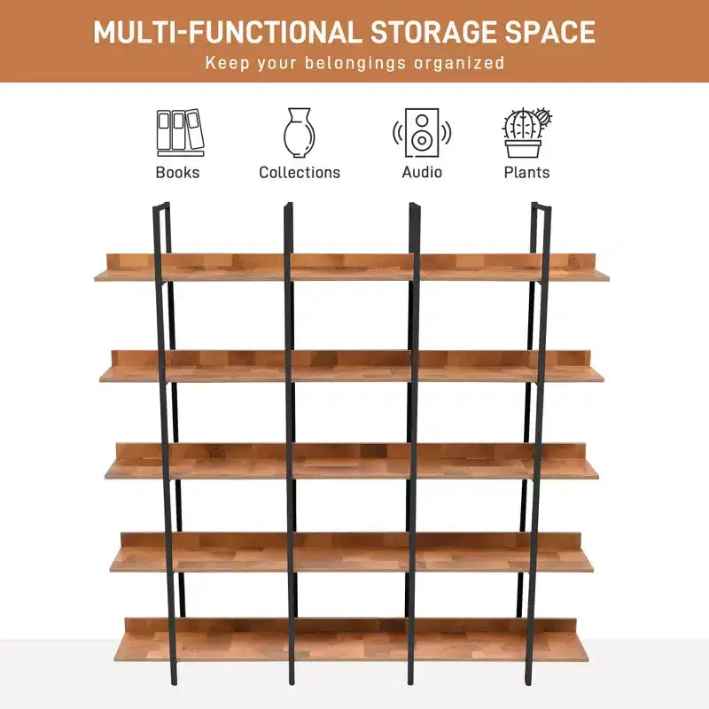 Étagère de style industriel vintage Whisen avec cadre en métal et panneau MDF, bibliothèque ouverte pour le bureau à domicile