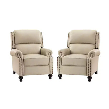Ensemble de 2 fauteuils inclinables modernes en cuir véritable Elisabete avec garniture cloutée vintage pour salon et chambre à coucher | ART OF LIVING DESIGNS