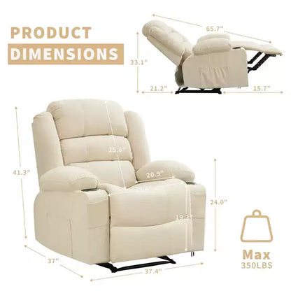 COZONY Poltrona reclinabile a dondolo ampia per adulti, poltrona lounge manuale oversize con braccioli, schienale, 2 portabicchieri e tasca laterale per soggiorno