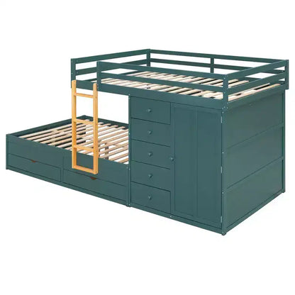 Lit superposé complet Whisen avec 2 grands tiroirs, 5 petits tiroirs et petite armoire