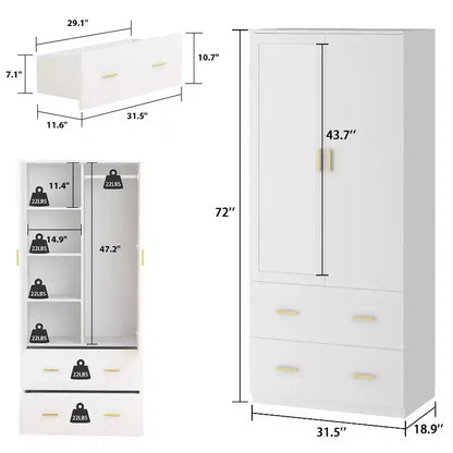 Hitow Armoire de rangement double tiroir avec portes miroir et zones de rangement