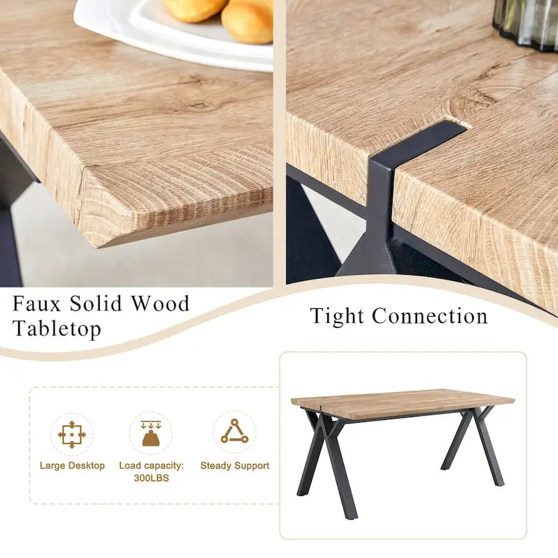 Moderno set da pranzo con tavolo rettangolare nero con base a forma di A e sedie con schienale rotondo