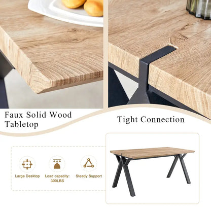 Moderno set da pranzo con tavolo rettangolare nero con base a forma di A e sedie con schienale rotondo