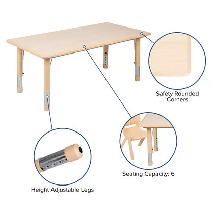 Set Tavolo Attività Rettangolare Regolabile in Altezza in Plastica Emma and Oliver 23.625"W x 47.25"L con 6 Sedie