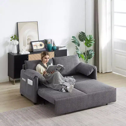 Divano Letto Convertibile in Velluto a Coste 3-in-1 con Letto Estraibile 64.5