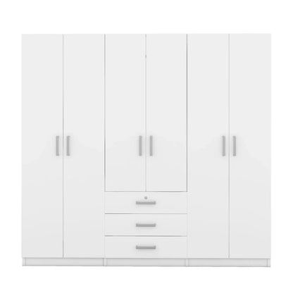Armoire 6 portes en bois avec 3 grands tiroirs de rangement pour chambre à coucher