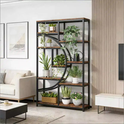 NAYSAYE Scaffale Geometrico da Terra in Metallo e Legno, Espositore a 9 Ripiani Industriale per Soggiorno Ufficio, Nero, 37.43*11.82*68.56